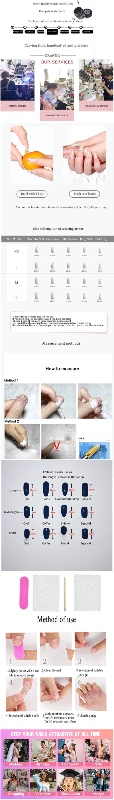 Handmade Press On Nails Medium Cool Reusable Decoration Fake Nails Full Cover Artificial Manicuree Wearable Orange Nail Store