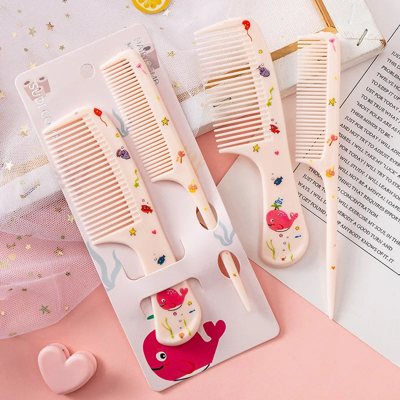 2Pcs/Set Cute Kids Hairdressing Comb Tail Comb for Girls Whale Dinosaur Giraffe Unicorn Hair Comb Kids