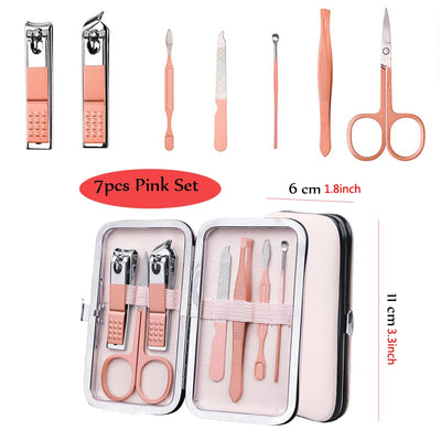7pcs Manicure Cutters Nail Clipper Set Household Stainless Steel Ear Spoon Pedicure Scissors Tool For Beauty
