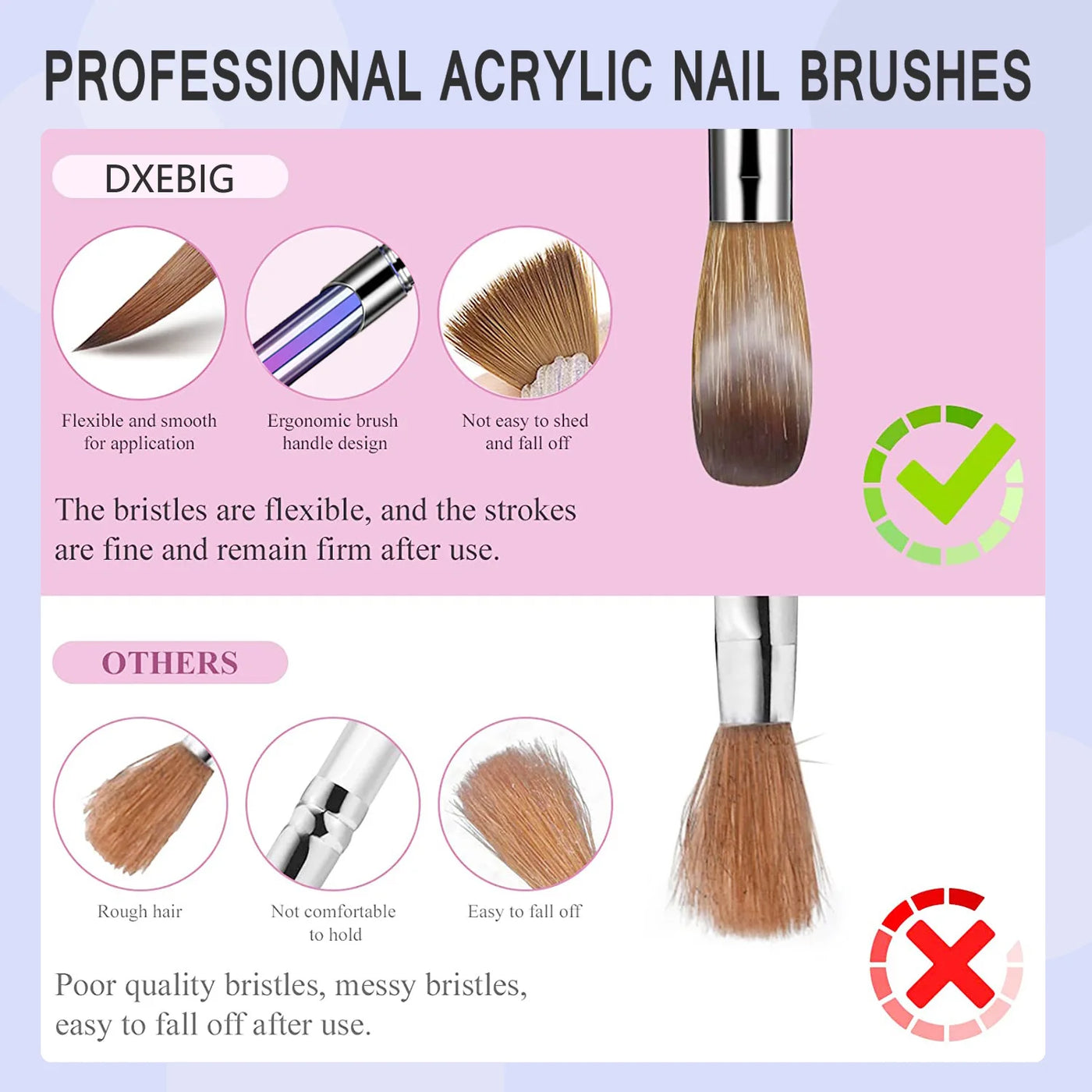 3/4/5 PCS Kolinsky Nail Art Brush Acrylic Powder Application Nail Mink Brush Gel Builder Nail Tools Manicure Extension Carving