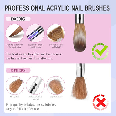 3/4/5 PCS Kolinsky Nail Art Brush Acrylic Powder Application Nail Mink Brush Gel Builder Nail Tools Manicure Extension Carving