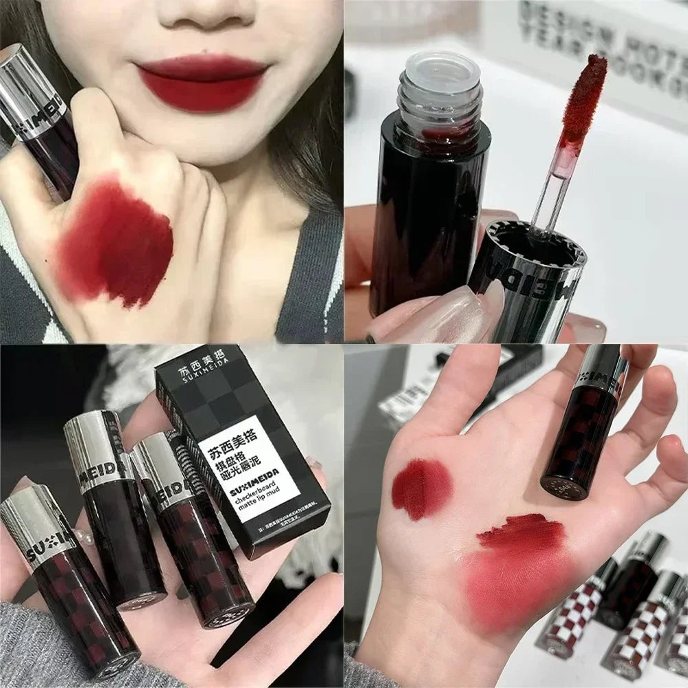 6 Color Punk Dark Red Lip Gloss Matte Lipstick Lasting Waterproof Smoky Dark Nude Purple Durable Natural Lip Tint Korea Makeup