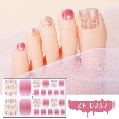 New Toe Nail Stickers Press On Full Cover Foot Nail Wraps Summer Holiday Butterfly Love Dimonds Finished Toenail Patch Tips Art