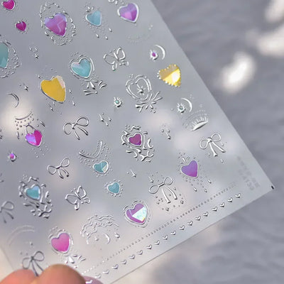 Cat's Eye 5D Gradient European Love Heart Gem Wing Crystal Geometric Colorful Self Adhesive Nail Art Stickers Manicure Decals