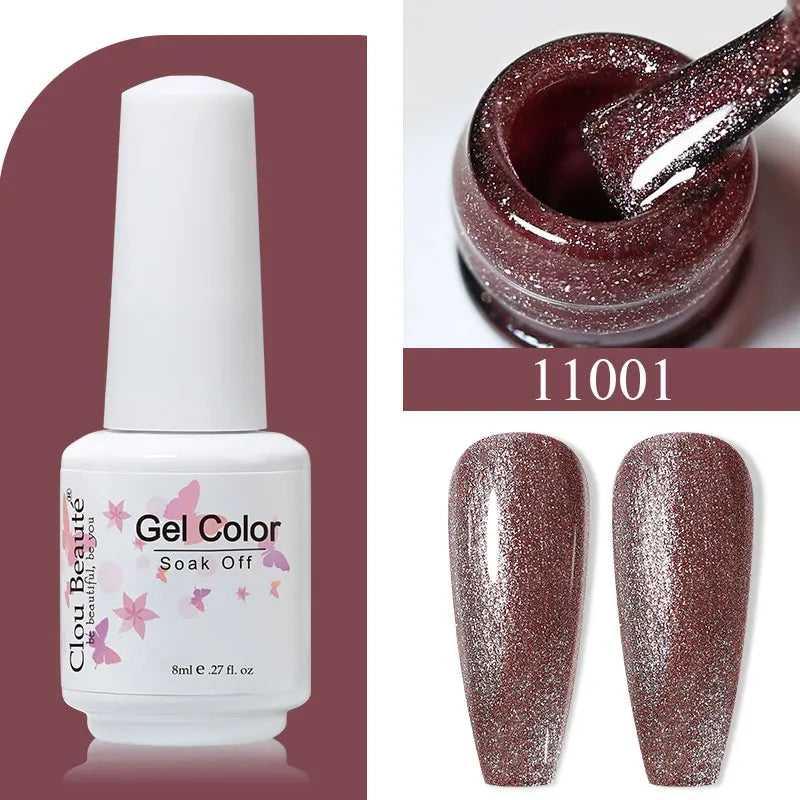 Clou Beaute 8ml Gel Polish Colorful Glitter UV Nail Gel Vernis Semi Permanent Glass Bottle Blue Green White Soak Off Gel Nail