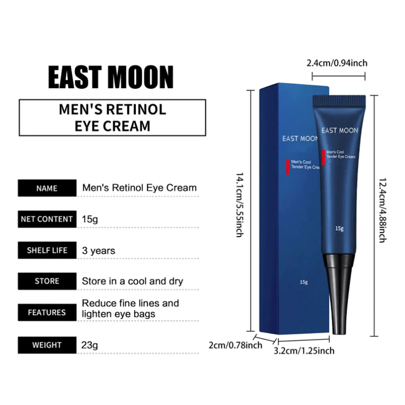 2Pcs Men's Retinol Eye Cream Moisturizing Anti-Aging Remove Dark Circle Anti-Puffiness Fade Wrinkles Hydrating Firming Eye Care