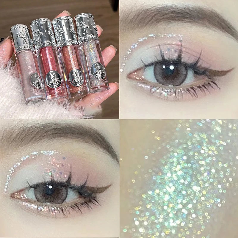 Silicone Brush Liquid Eyeshadow Pearlescent Shimmer Long Lasting Monochrome Pearly Fine Sparkling Sequins Eye Shadow Highlighter