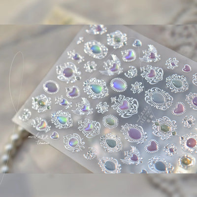 Cat's Eye 5D Gradient European Love Heart Gem Wing Crystal Geometric Colorful Self Adhesive Nail Art Stickers Manicure Decals