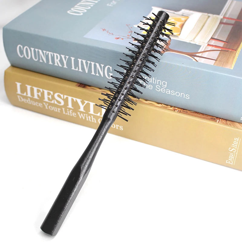 Nylon Round Hair Brush Anti-Static Comb Hairdressing Blow Drying Blow Bangs Pear Head Straight Hair Hairdressing Wooden Comb