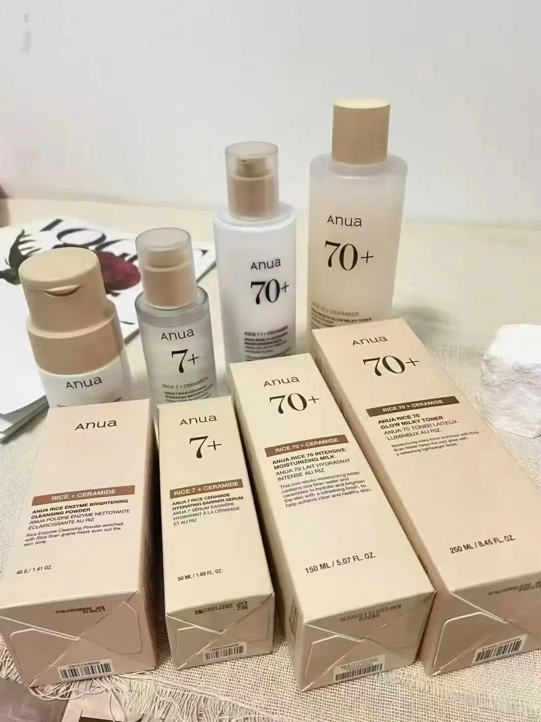 Anua Rice Hydrating Whitening Set Rice 70 Glow Milky Toner Face Acne Moisturizing Milk Lotion 7 Hydration Serum Daily Skin Care