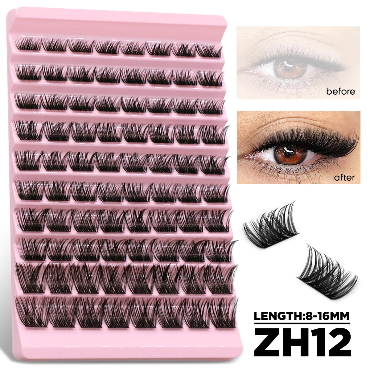 Lash Clusters Set DIY Eyelash Extension Kit Individual False Eyelashes Lash Clusters Bond and Seal and Lash Applicato Makeup
