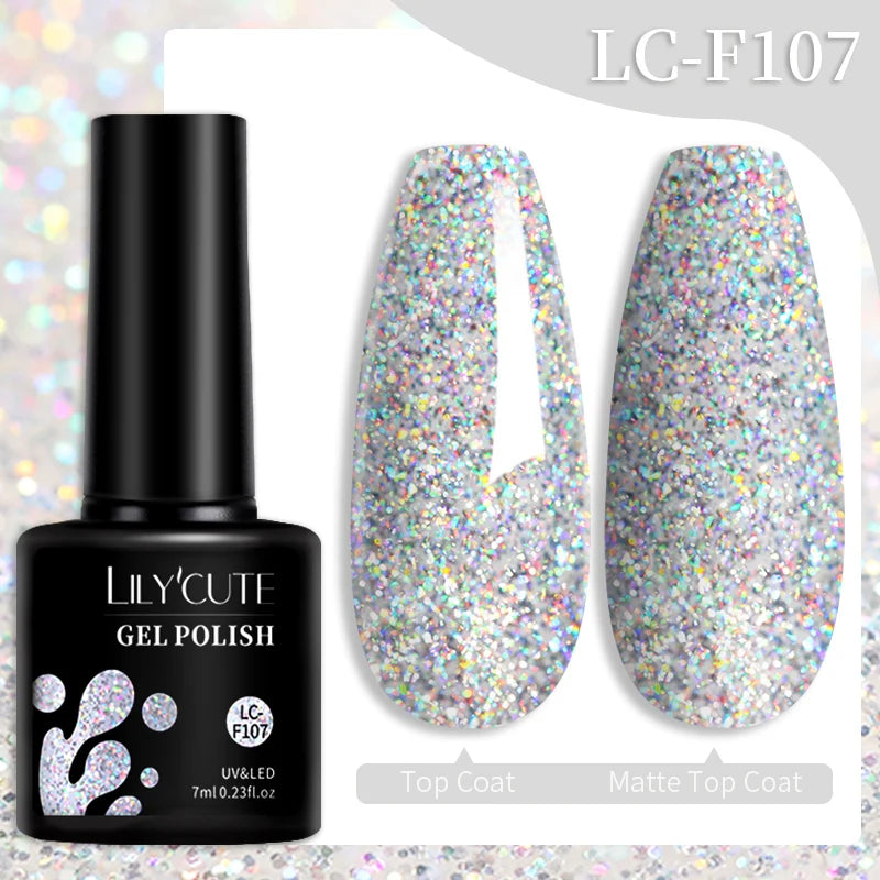 Lilycute Auroras Effect Gel Nail Polish Top Coat Summer Purple Spar Glitter Laser Semi Permanent Soak Off Nail Art Gel Varnish