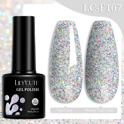 Lilycute Auroras Effect Gel Nail Polish Top Coat Summer Purple Spar Glitter Laser Semi Permanent Soak Off Nail Art Gel Varnish