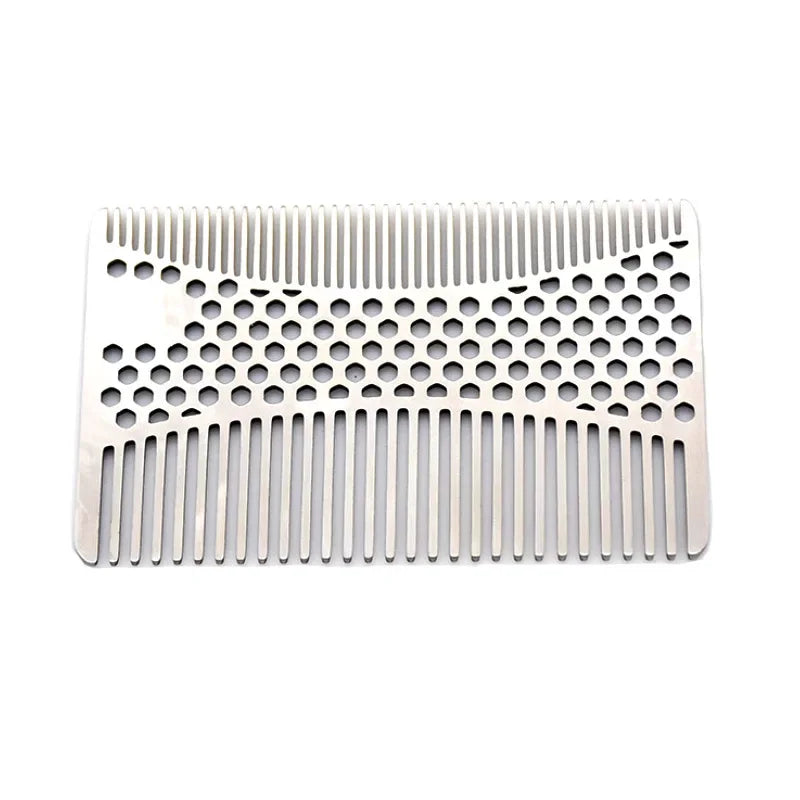 Stainless Steel Beard Comb for Men - Compact Credit Card Size Beard Straightener Easy to Carry Grooming Tool
