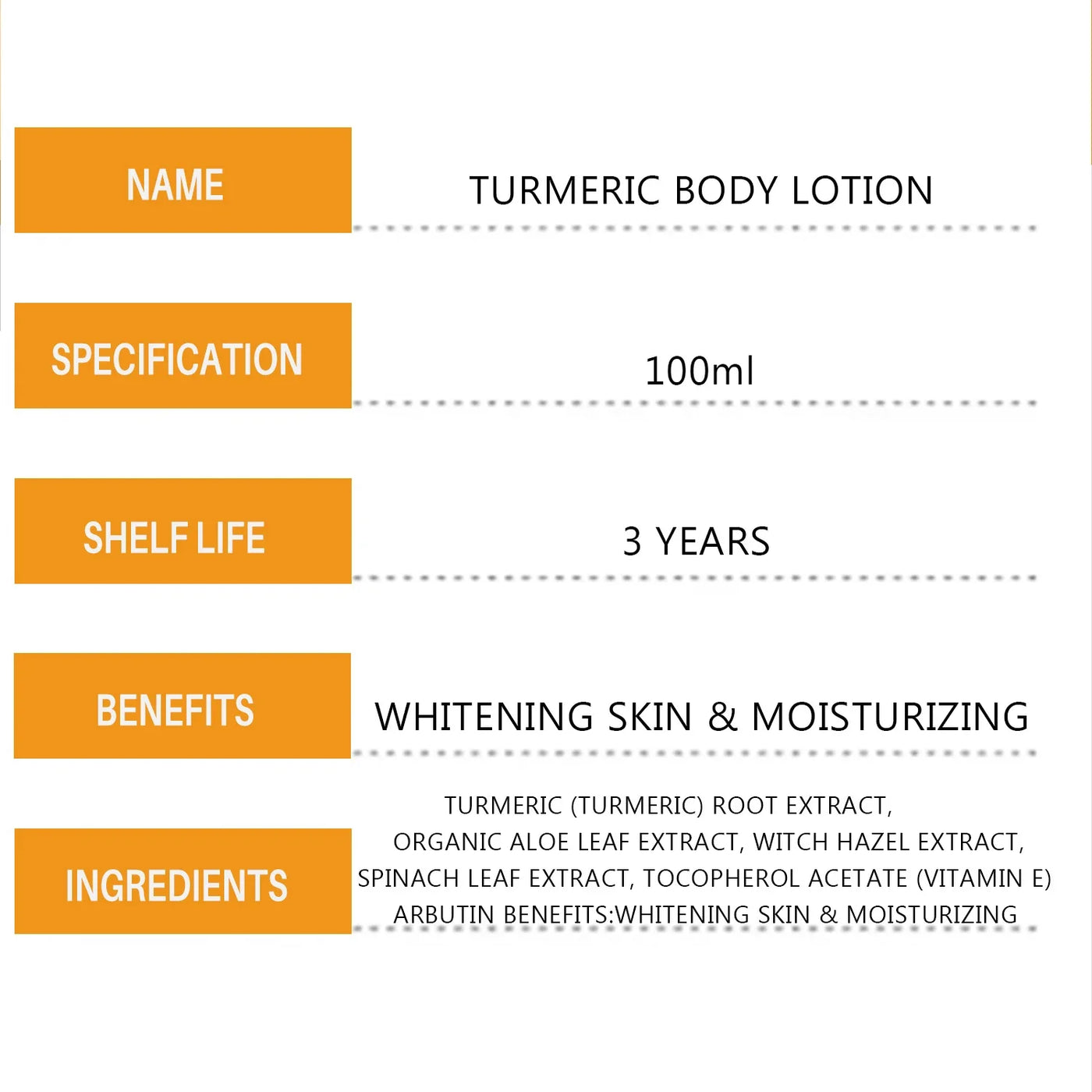100ML Whitening Cream Turmeric Body Lotion After-Sun Repair Moisturizing Smoothing Skin Lightening Cream for Dark Skin