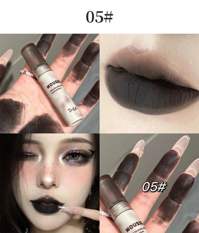 Gothic Matte Black Lipstick Waterproof Mousse Lip Mud Nude Brown Lipstick Moisturize Silky Gloss Makeup Non-stick Lips Tint