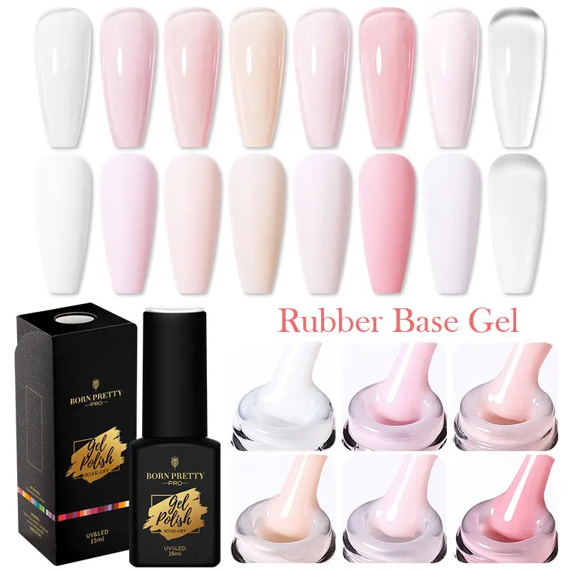 BORN PRETTY 15ML Milky Pink Rubber Base Gel Camouflage Color Coat Jelly White Nude Soak Off Nails Gels Varnish Self-leveling Gel