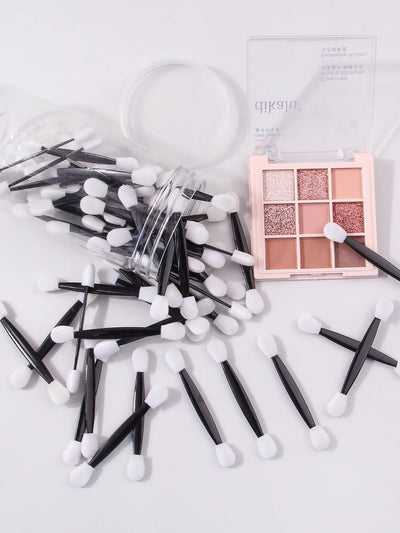 50pcs Disposable Eyeshadow Brush Set,Disposable eye shadow stick brush double-headed sponge eye shadow stick