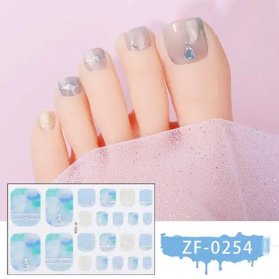 New Toe Nail Stickers Press On Full Cover Foot Nail Wraps Summer Holiday Butterfly Love Dimonds Finished Toenail Patch Tips Art