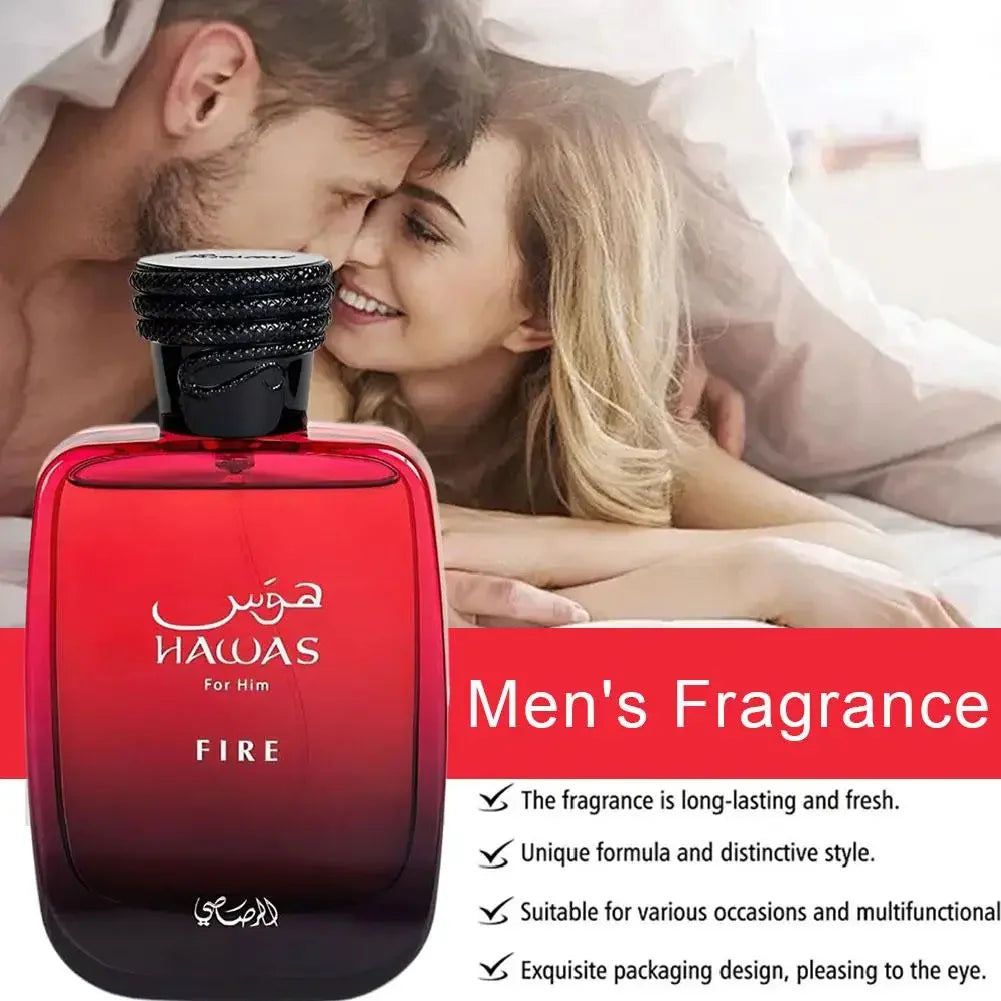 100ml Hawas Fire Men's EDP Spray Long-lasting Arabian Luxury, Fresh Rich Scent, Premium Masculine Fragrance Ideal for Nights Out