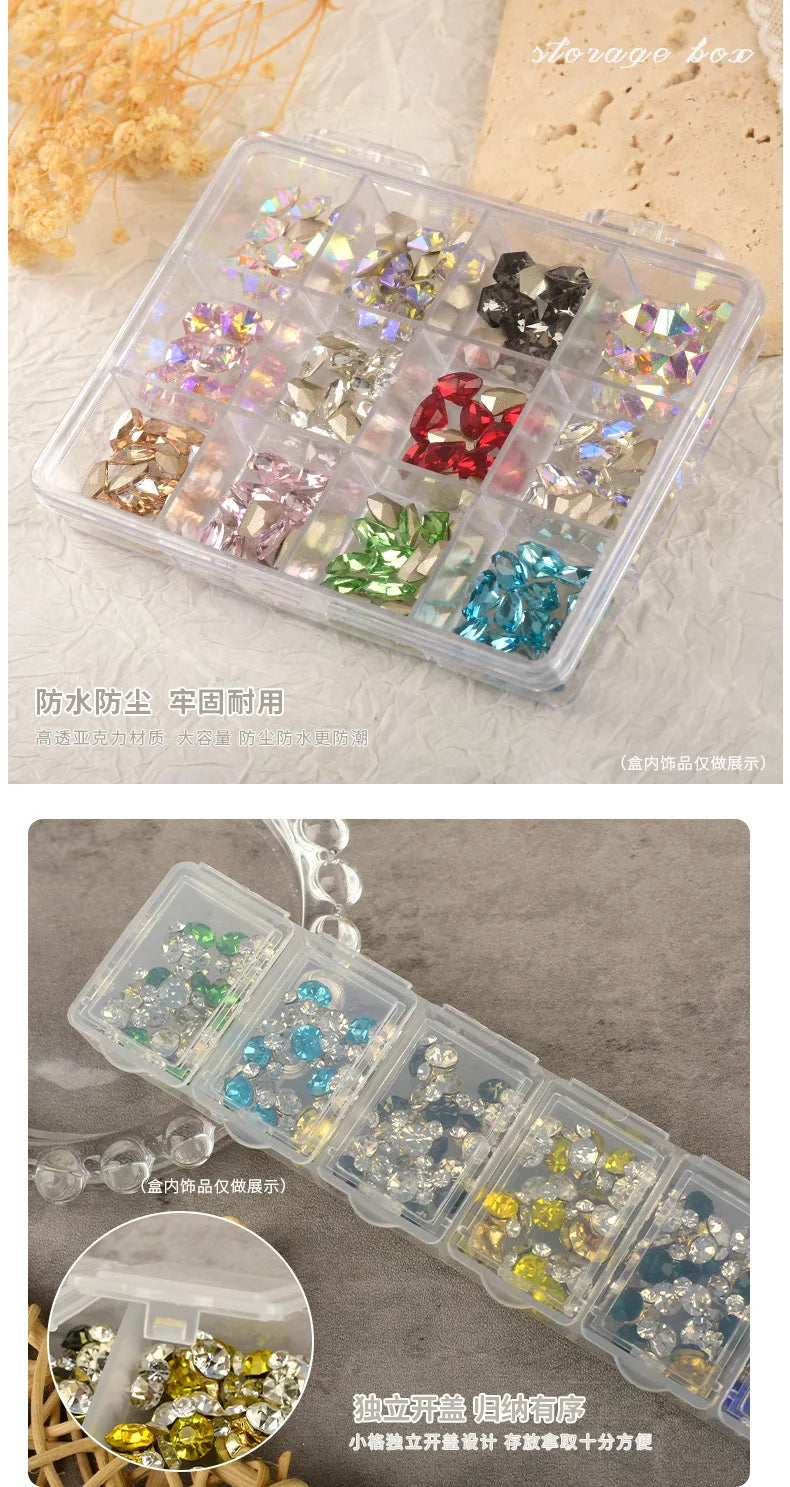 6/12/24grids Empty Clear Plastic Organizer Box Plastic Box Y2K Nail Art Rhnestone Storage /Container Tool For Nail Glitter R