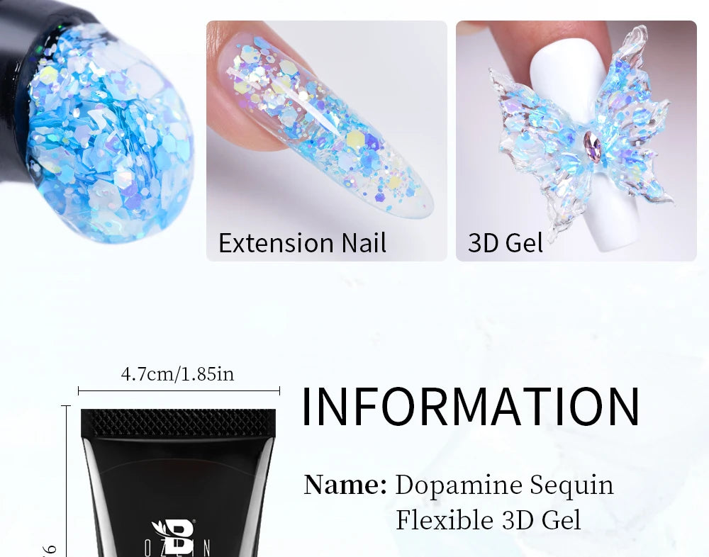 30g Dopamine Sequin Flexible 3D Gel Non Stick Hand Solid Extension Nail Gel Nude Pink White Extension Gel Rhinestone Glue Gel