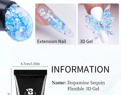 30g Dopamine Sequin Flexible 3D Gel Non Stick Hand Solid Extension Nail Gel Nude Pink White Extension Gel Rhinestone Glue Gel