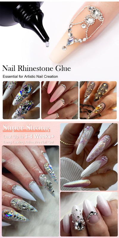 BORN PRETTY 30ml Rhinestones Glue Nail Gel Poloish For Manicure Transparent Nail Art Sticky Gel Strong Jewelry Decorations