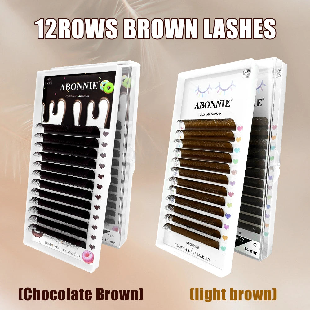 Abonnie Chocolate Dark Brown Individual Eyelash Extension 8-15mm Brown Color False Lashes Mink Eyelash Extension