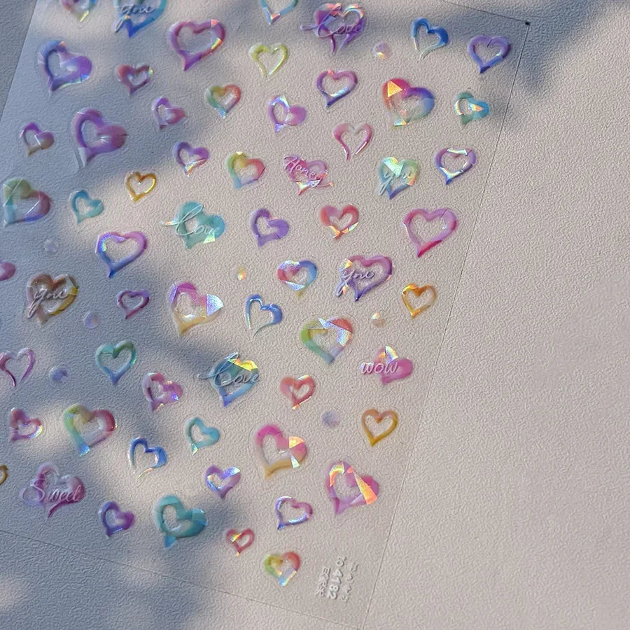 Cat's Eye 5D Gradient European Love Heart Gem Wing Crystal Geometric Colorful Self Adhesive Nail Art Stickers Manicure Decals