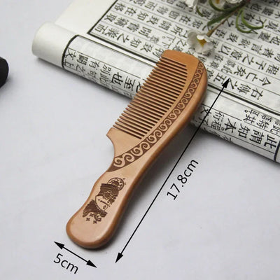 1Pcs Peach Wood Comb Flower Painted Anti-Static Natural Head Massage Comb Handmade Wooden Hair Comb Hair Styling Tools For Gift