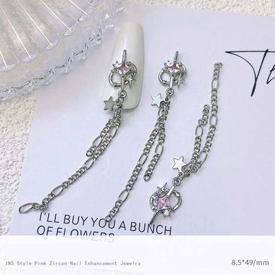 5pcs Pink Zircon Alloy Love Nail Art Charm 3D Bow Heart Moon Butterfly Planet Nail Decoration DIY Simple Design Nail Accessories