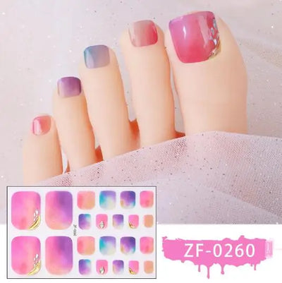 New Toe Nail Stickers Press On Full Cover Foot Nail Wraps Summer Holiday Butterfly Love Dimonds Finished Toenail Patch Tips Art
