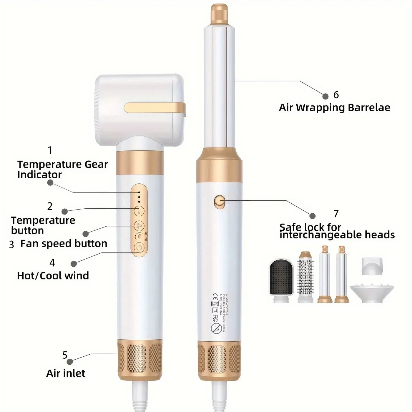 7 in 1 Hair Dryer Negative Ion Airwrap Styling Hair Curler Straightening Brush Brushless Motor Professional Hair Dryer Set