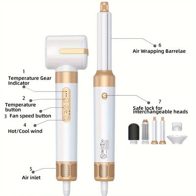 7 in 1 Hair Dryer Negative Ion Airwrap Styling Hair Curler Straightening Brush Brushless Motor Professional Hair Dryer Set