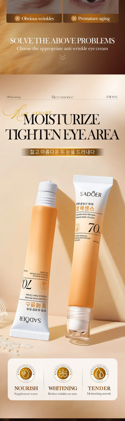 SADOER Rice Essence Eye Cream Anti Dark Circles Anti-Aging Anti Wrinkles Whitening Moisturizing Korean Eyes Skin Care Cosmetics