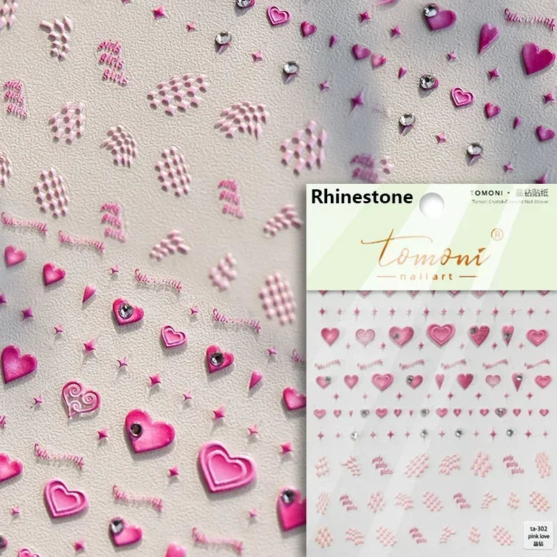 Cat's Eye 5D Gradient European Love Heart Gem Wing Crystal Geometric Colorful Self Adhesive Nail Art Stickers Manicure Decals