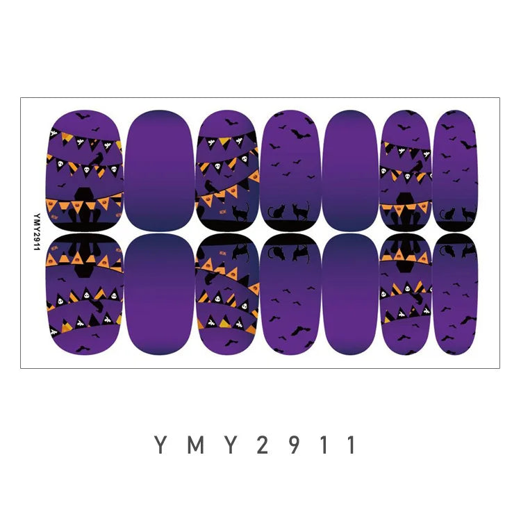 Baking Free Arrival Halloween Nail Stickers Full Sticker Fashion Nail Art Jewelry Wholesale Applique Nail Sticker 14 Tips