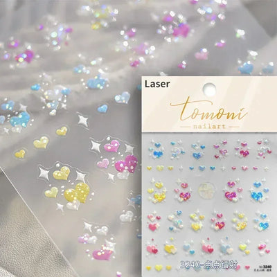 Cat's Eye 5D Gradient European Love Heart Gem Wing Crystal Geometric Colorful Self Adhesive Nail Art Stickers Manicure Decals