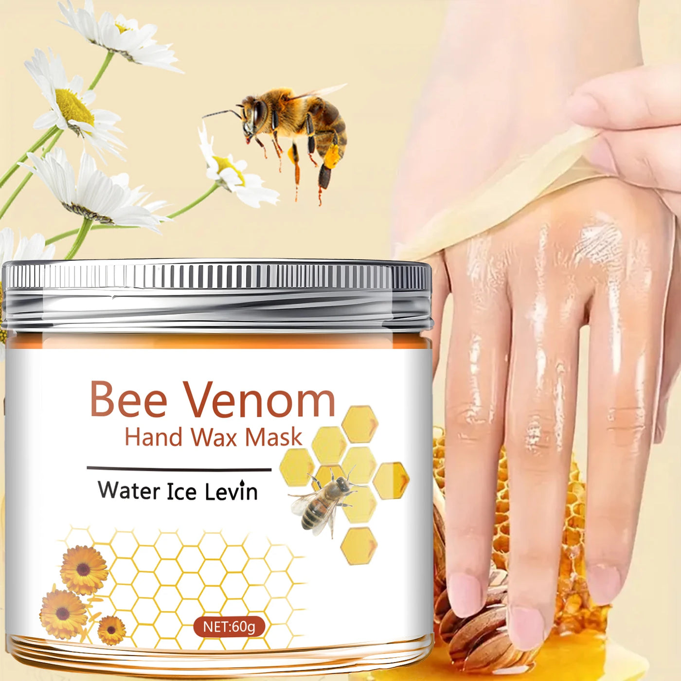 60g Bee Venom Chamomile Hand Mask, Natural Plant Ingredients, Physical Exfoliation, Heavy Hands and Feet, Delicate, Smooth, Moisturizing and Translucent, Suitable for Hands and Feet