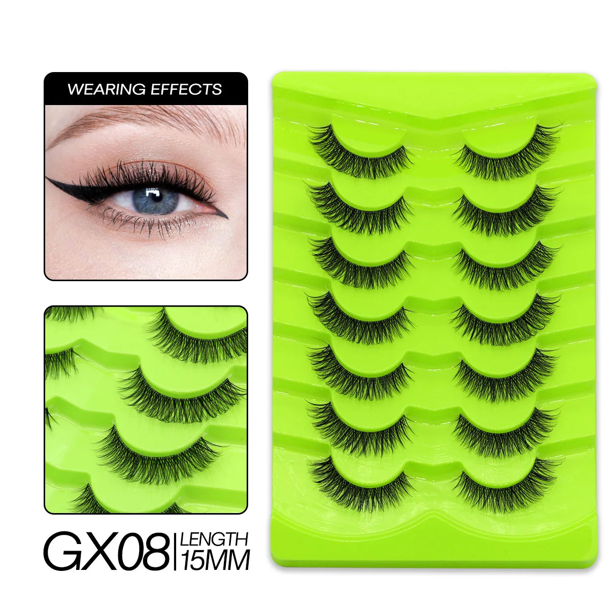 GROINNEYA Cat Eye Lashes Natural long Manga Lashes Faux Mink Eyelashes Winged End Eye Elongated Eyelashes Fake Lashes Soft