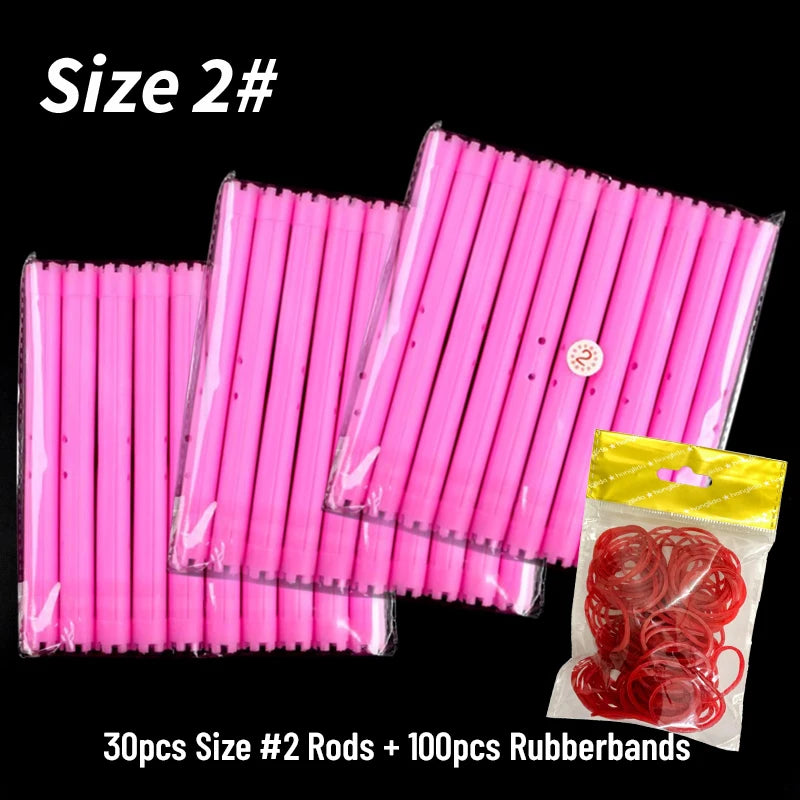 30pcs/set 16.5cm Length Hollow Cold Perm Rods with Rubberbands Extra Long Curler Bars Heatless Rollers Hairdresser Tools 1903