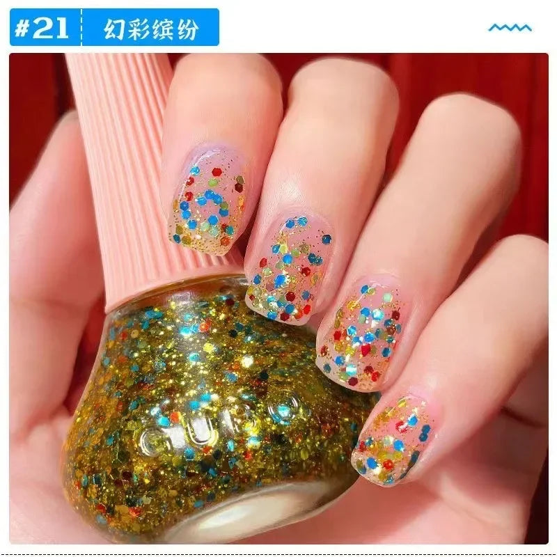 45 Colors Nail Polish Oil-based Nails Polish No-bake Quick Dry Non-tear Small Glitter Nail Gel Transparent Red Nail Art