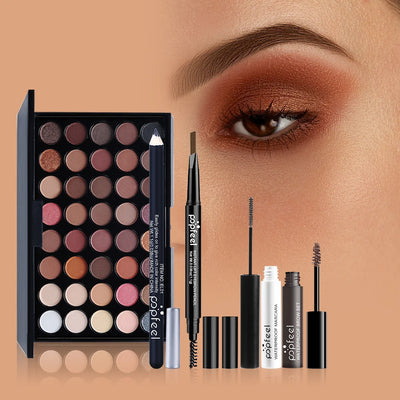 POPFEEL Beginner Makeup Set for Women，Complete Makeup Essentials Gift Kit with Eyeshadow Palette, Foundation, Concealer, Lipstic