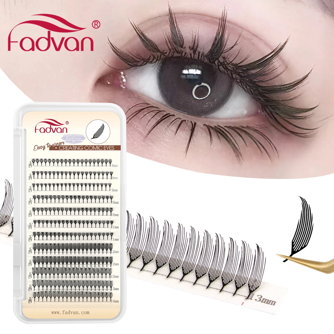FADVAN D Curl Devil Comic Cartoon Spirit Style 8-14mm Heart Feather Spire Eyelash Extension Demon Tower Top 3D Light Lash