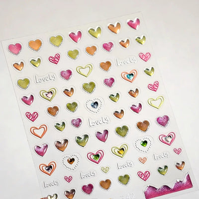 Cat's Eye 5D Gradient European Love Heart Gem Wing Crystal Geometric Colorful Self Adhesive Nail Art Stickers Manicure Decals