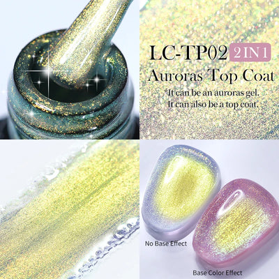 Lilycute Auroras Effect Gel Nail Polish Top Coat Summer Purple Spar Glitter Laser Semi Permanent Soak Off Nail Art Gel Varnish