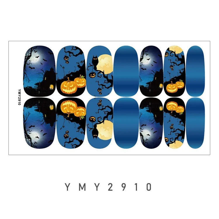 Baking Free Arrival Halloween Nail Stickers Full Sticker Fashion Nail Art Jewelry Wholesale Applique Nail Sticker 14 Tips