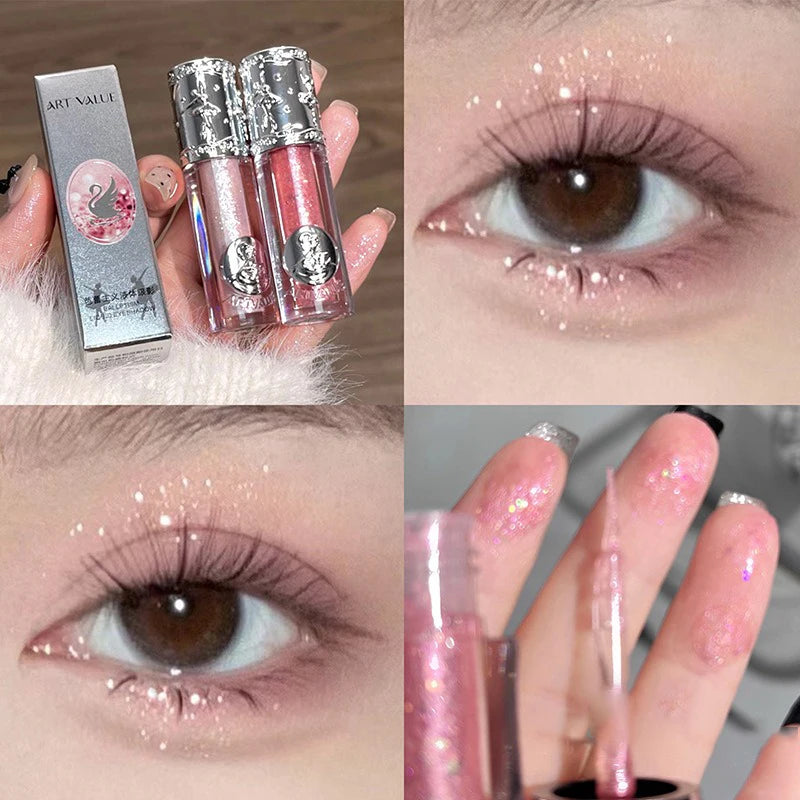 Silicone Brush Liquid Eyeshadow Pearlescent Shimmer Long Lasting Monochrome Pearly Fine Sparkling Sequins Eye Shadow Highlighter