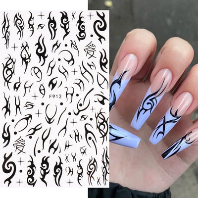Black White Line Flower 3D Nail Sticker Nail Art Supplies Bronzing Geometric Pattern Sticker Nail Decals Nail Parts Manicure
